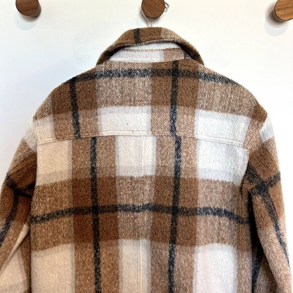 Avec Les Filles Womens Plaid Shacket Cognac Brown Jacket Size Medium Long Sleeve - Picture 12 of 15